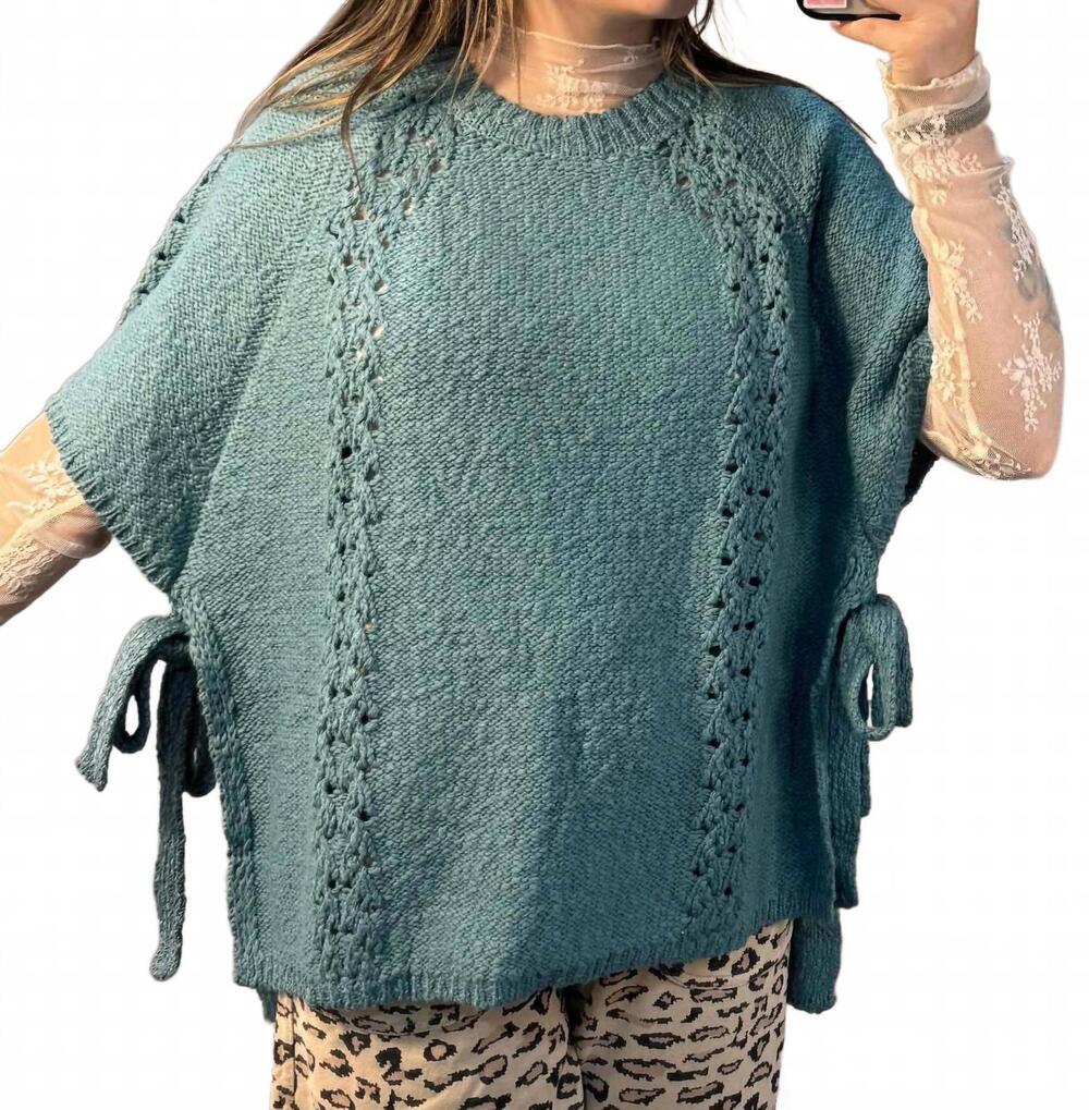 NEW EASEL cecilia side tie sweater poncho in faded teal